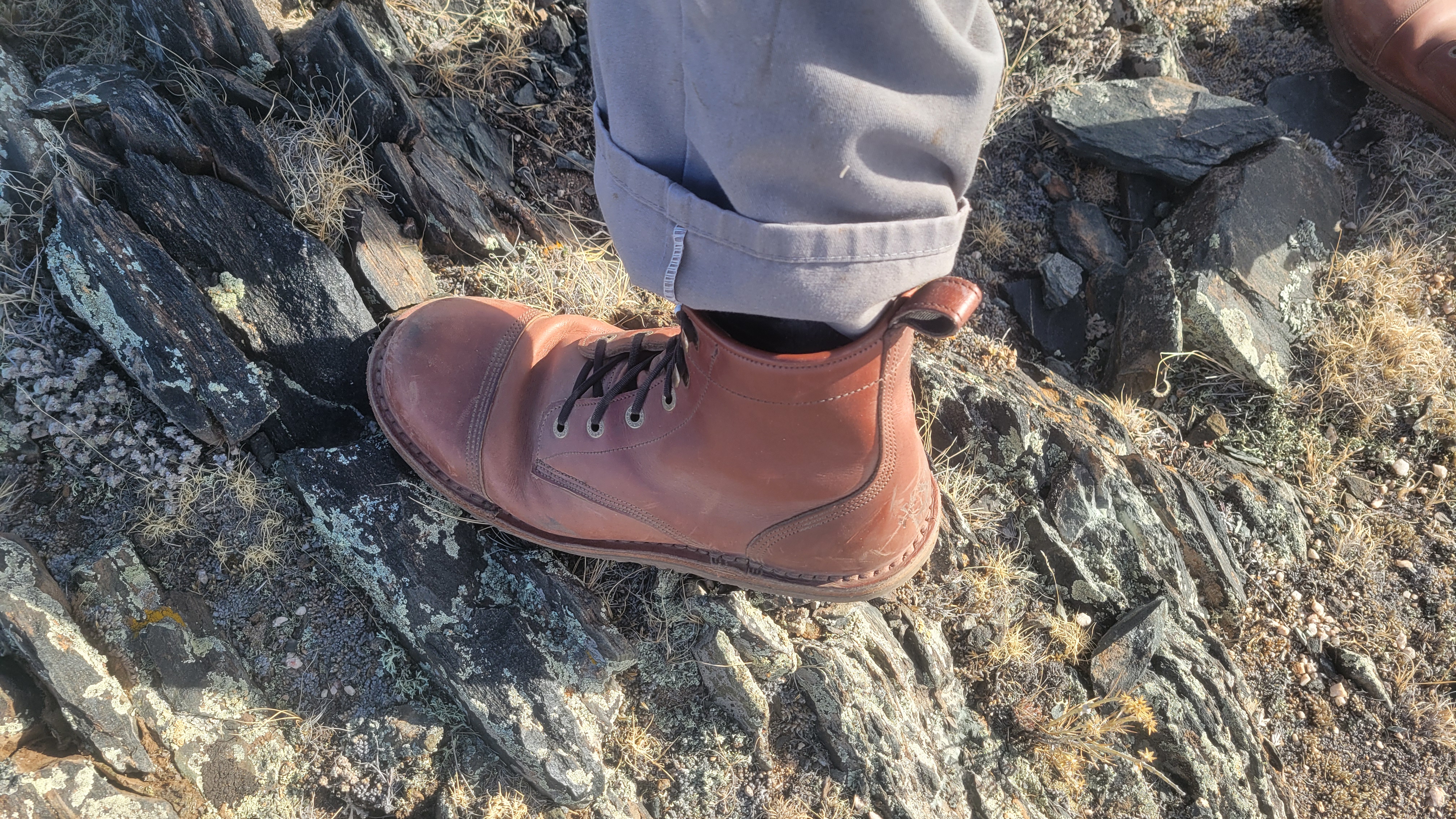 These are custom Jim Green barefoot boots. They've felt better on my foot each time I wear them. I might be done breaking them in.