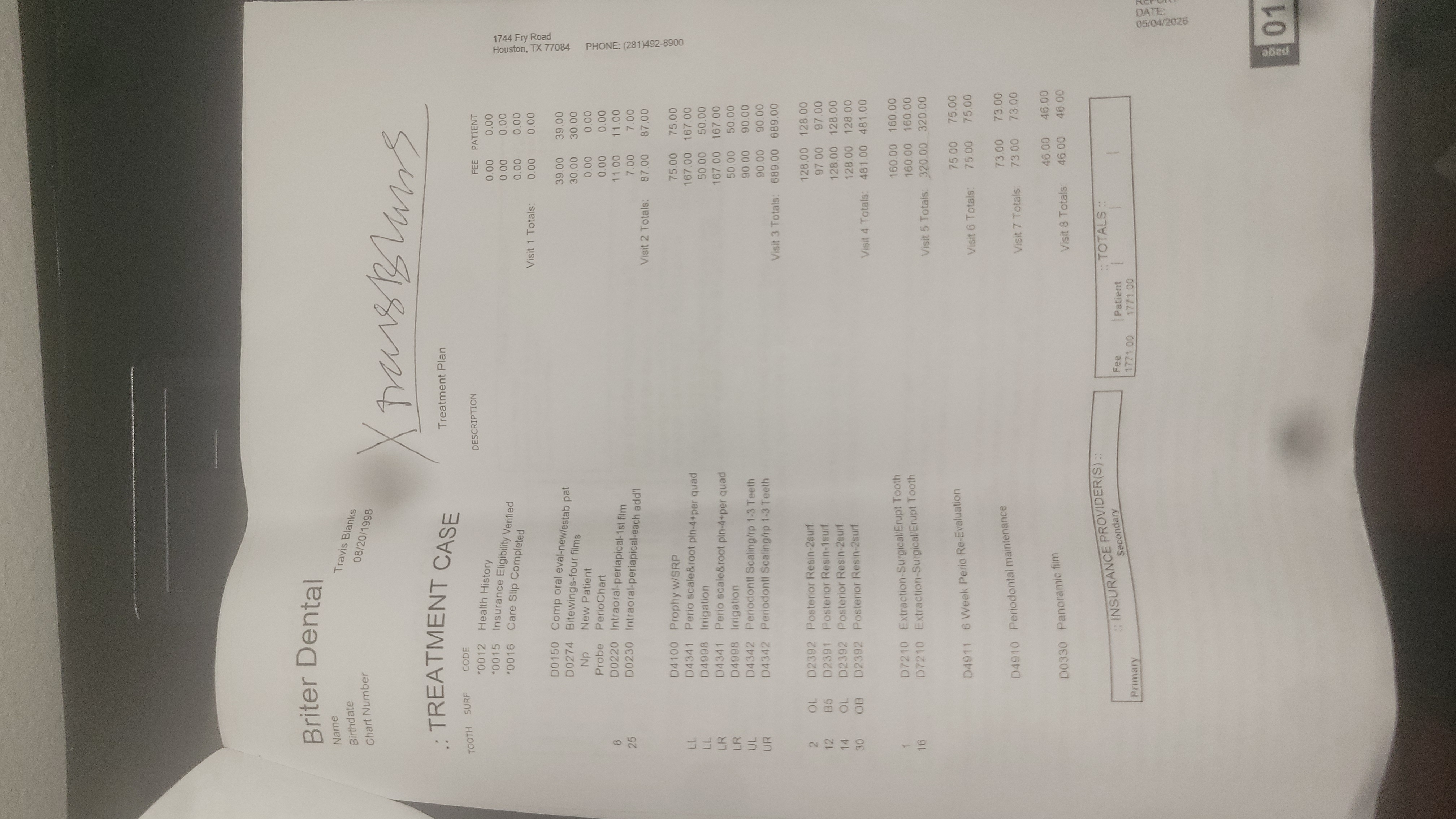 A photo of my dental costs.