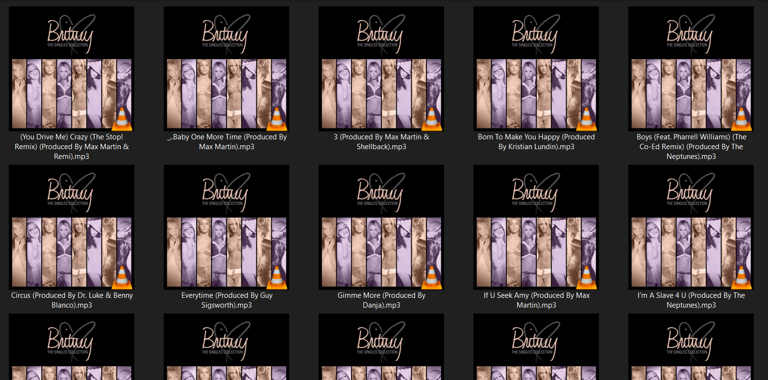 A screenshot of several Britney Spears MP3 files.