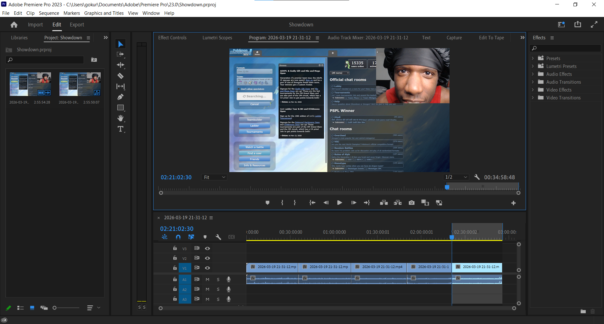 An Adobe Premiere Pro Project containing Pokemon Showdown Clips.